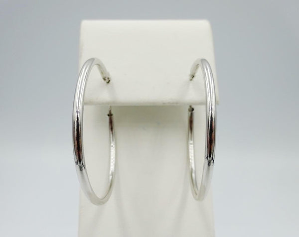 18ct White Gold 750 Stamped Medium Smooth Ladies Hoop Style Earrings 36mm - Richard Miles Jewellers