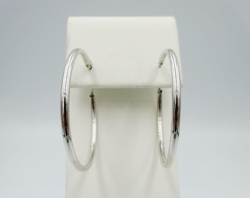 18ct White Gold 750 Stamped Medium Smooth Ladies Hoop Style Earrings 36mm - Richard Miles Jewellers