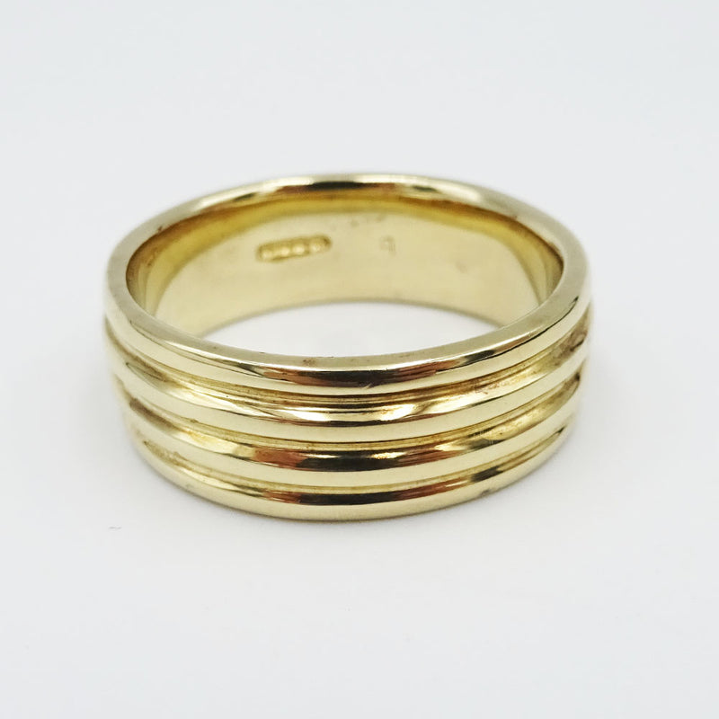9ct Yellow Gold Gents Ribbed Wedding Band Size U 9.5g - Richard Miles Jewellers
