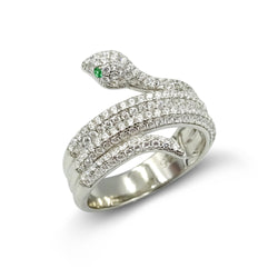 Sterling Silver Cubic Zirconia Snake Statement Ring Size P