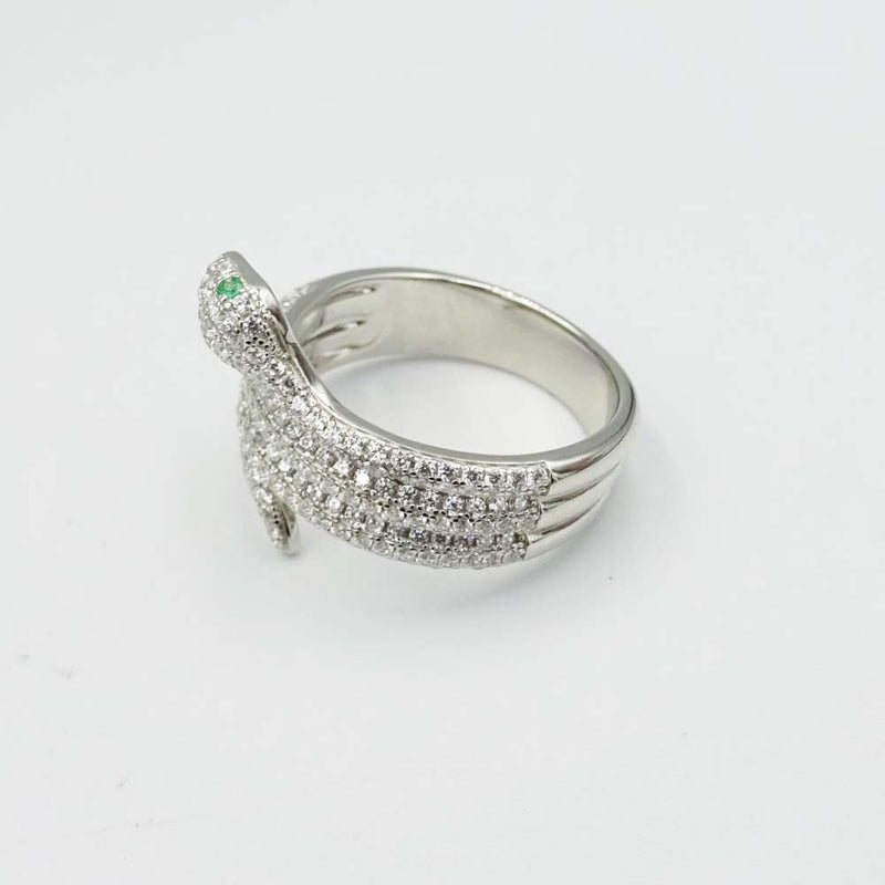 Sterling Silver Cubic Zirconia Snake Statement Ring Size P