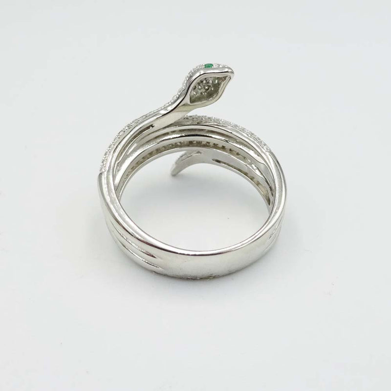 Sterling Silver Cubic Zirconia Snake Statement Ring Size P