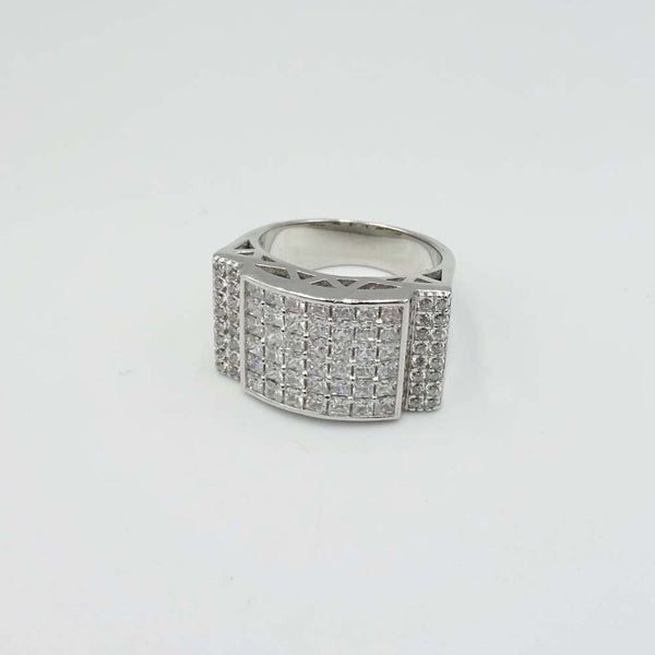 Sterling Silver Cubic Zirconia Layered Square Statement Ring Size Q 1/2