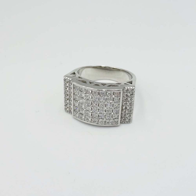 Sterling Silver Cubic Zirconia Layered Square Statement Ring Size Q 1/2