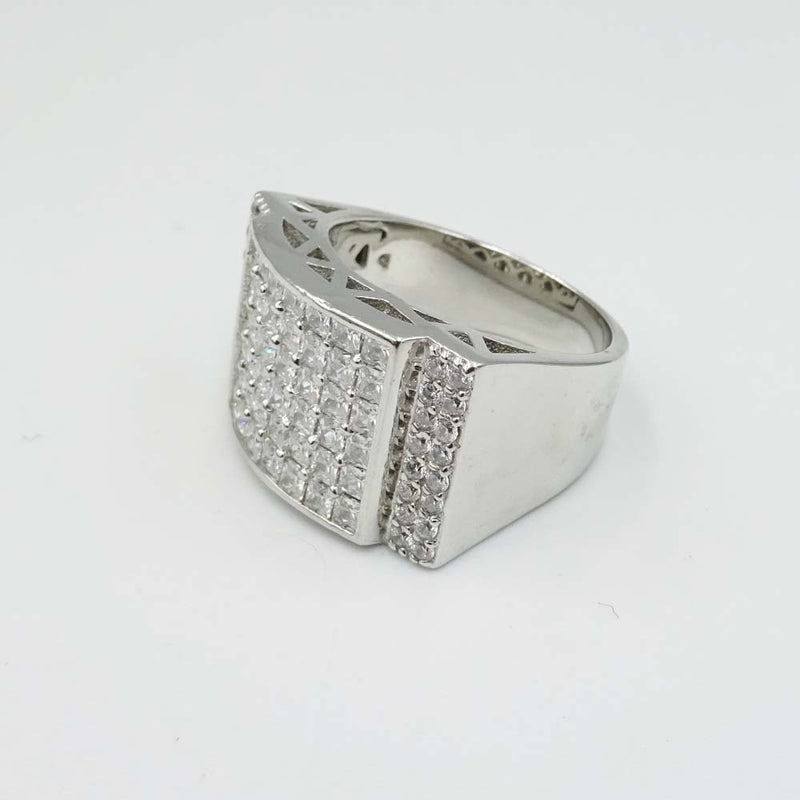 Sterling Silver Cubic Zirconia Layered Square Statement Ring Size Q 1/2