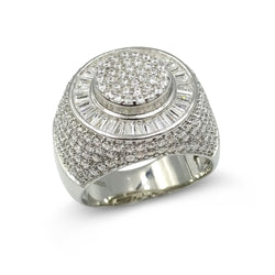Sterling Silver Cubic Zirconia Round Layered Statement Ring Size R