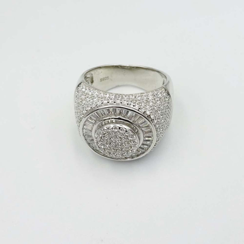 Sterling Silver Cubic Zirconia Round Layered Statement Ring Size R