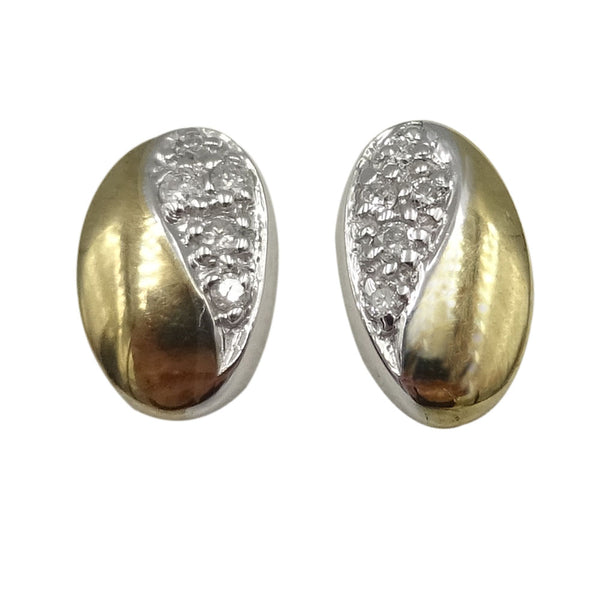 9 Ct White & Yellow Gold Ladies Oval Diamond Cluster Earrings - Richard Miles Jewellers