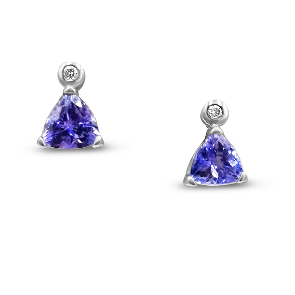 9ct White Gold Tanzanite and Diamond Stud Earrings