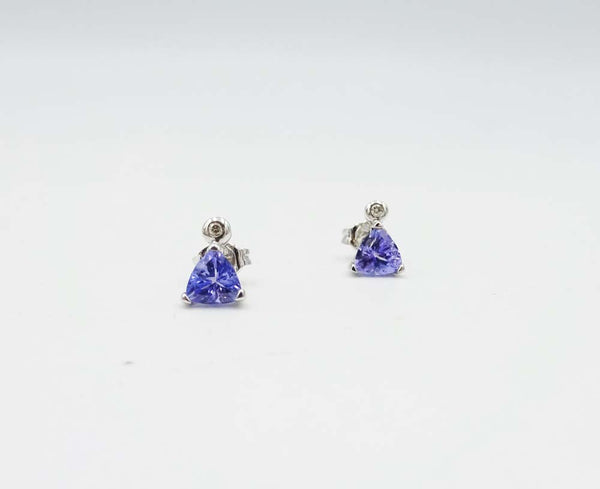 9ct White Gold Tanzanite and Diamond Stud Earrings