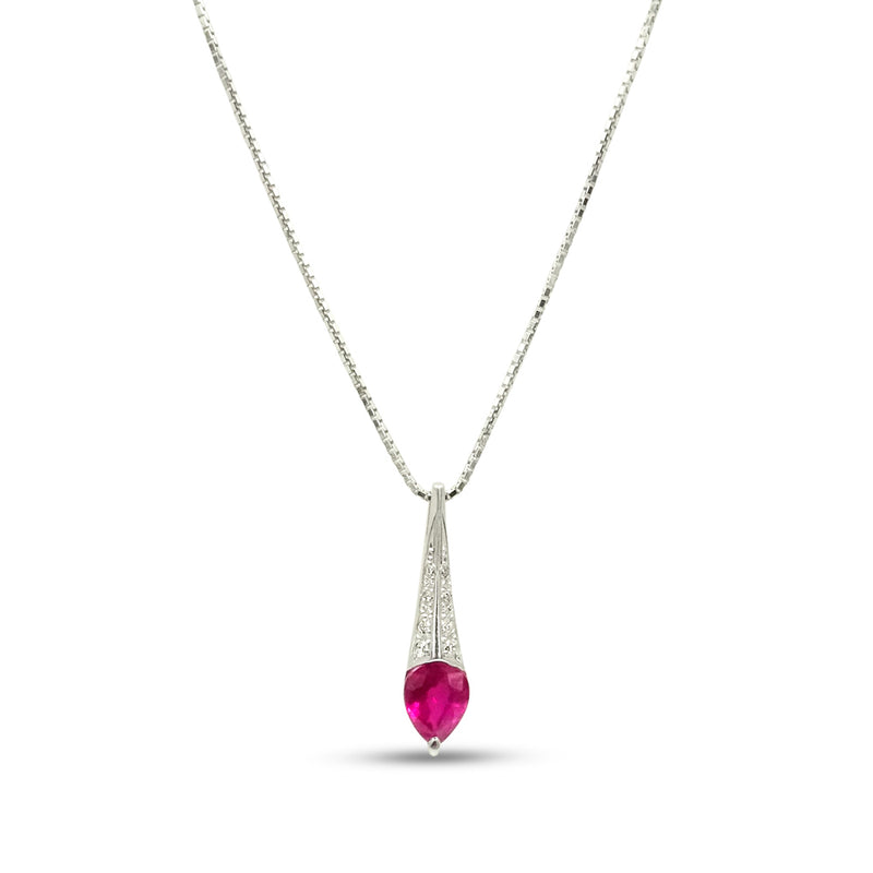 18ct White Gold Diamond and Ruby Adjustable Pendant Necklace 18"