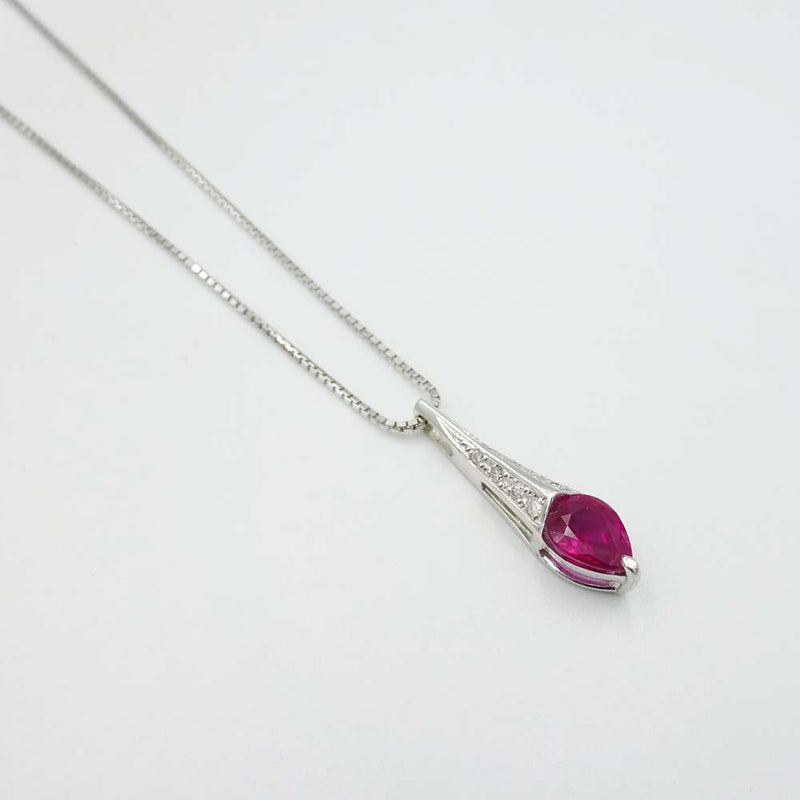 18ct White Gold Diamond and Ruby Adjustable Pendant Necklace 18"