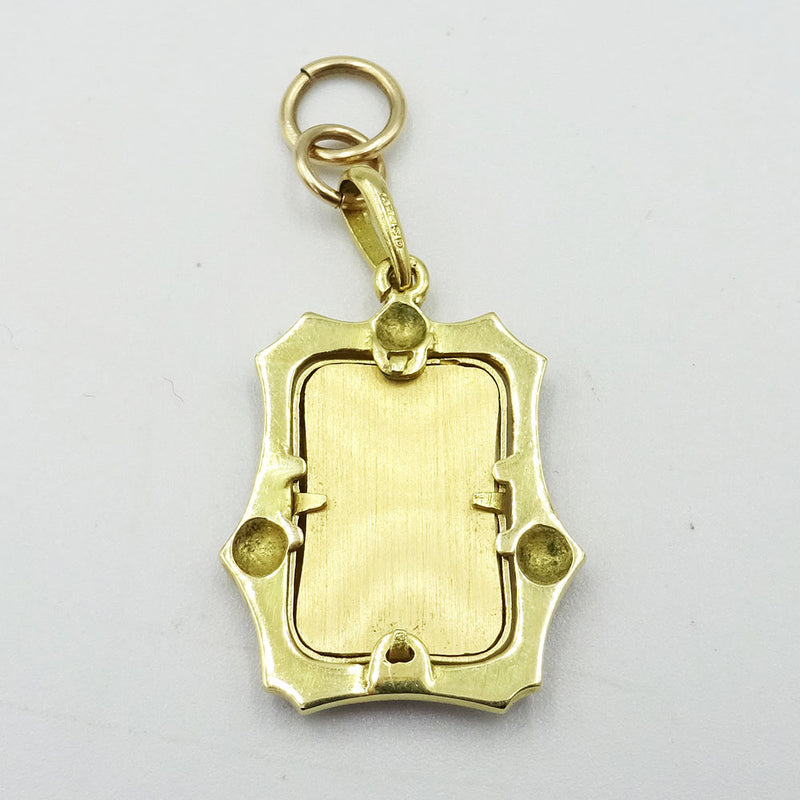 18ct Yellow Gold Blue Enamel Vintage Framed Portrait Pendant 4.5g - Richard Miles Jewellers