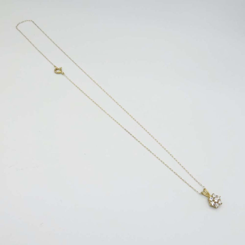 9ct Yellow Gold Fine Chain CZ Flower Pendant Necklace 14"