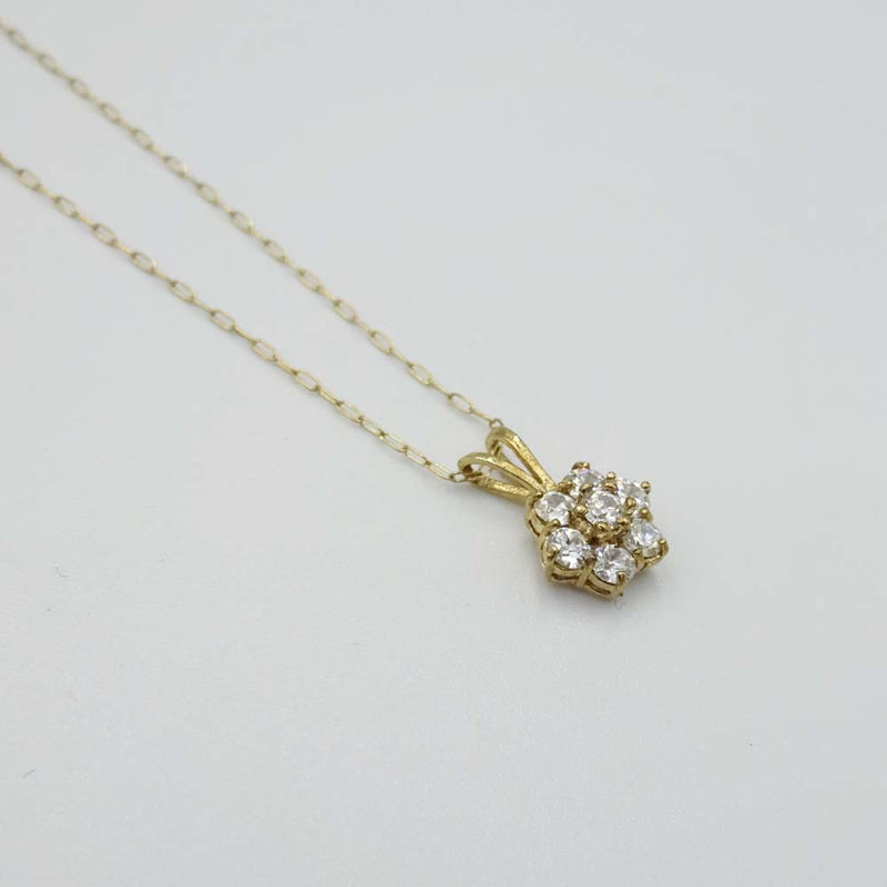 9ct Yellow Gold Fine Chain CZ Flower Pendant Necklace 14"