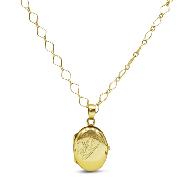 9ct Yellow Gold Locket with Diamond Shape Link Chain Necklace 14"