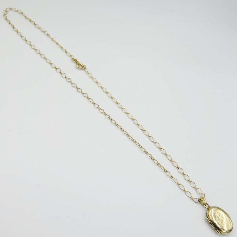 9ct Yellow Gold Locket with Diamond Shape Link Chain Necklace 14"