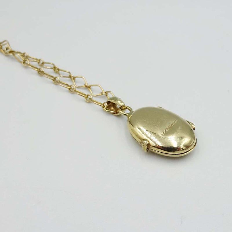 9ct Yellow Gold Locket with Diamond Shape Link Chain Necklace 14"