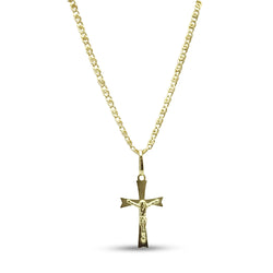 14ct Yellow Gold Double Link Chain 22" Necklace and Crucifix Pendant