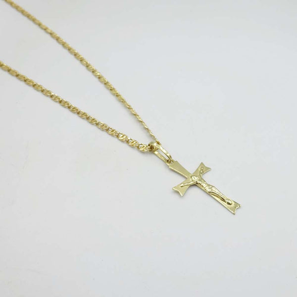 14ct Yellow Gold Double Link Chain 22" Necklace and Crucifix Pendant