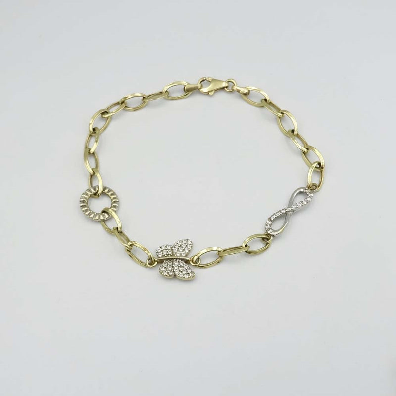 14ct Yellow Gold Cubic Zirconia Butterfly Bracelet 8"