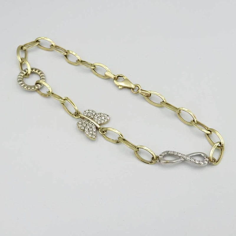 14ct Yellow Gold Cubic Zirconia Butterfly Bracelet 8"