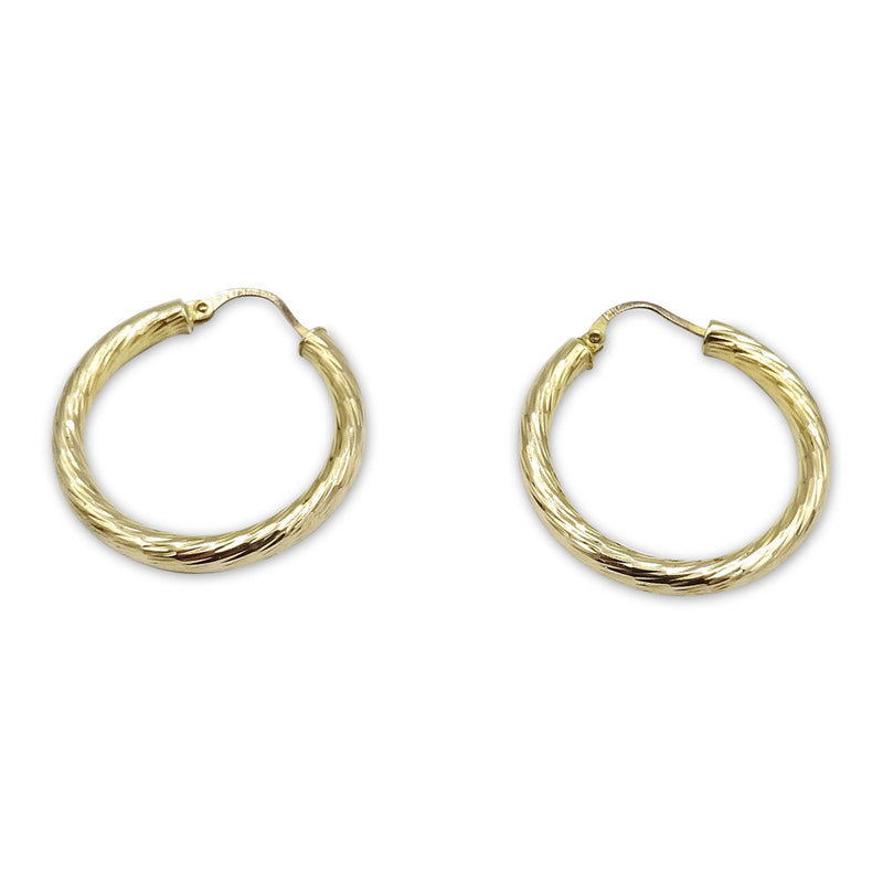 9ct Yellow Gold Diamond-Cut Pattern Hoop Earrings 24mm
