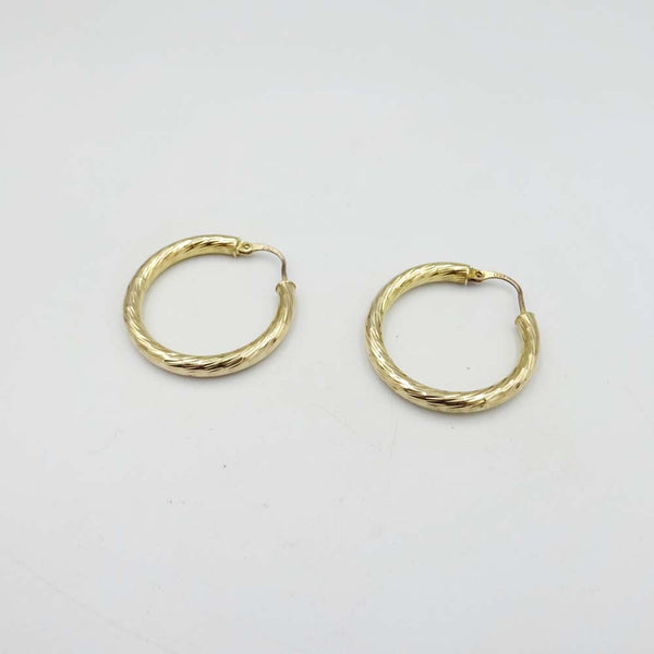 9ct Yellow Gold Diamond-Cut Pattern Hoop Earrings 24mm