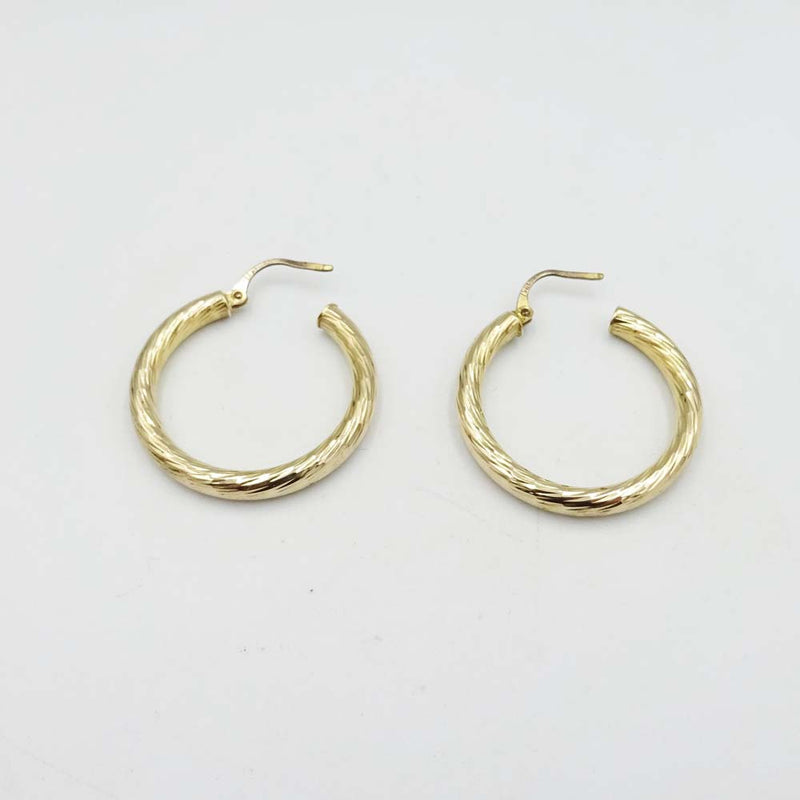 9ct Yellow Gold Diamond-Cut Pattern Hoop Earrings 24mm