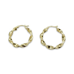9ct Yellow Gold Twist Hoop Earrings 25mm