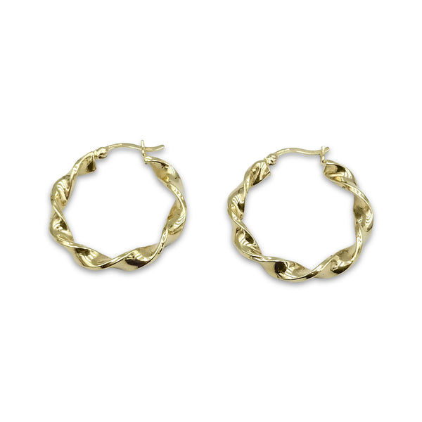 9ct Yellow Gold Twist Hoop Earrings 25mm