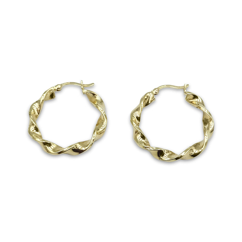 9ct Yellow Gold Twist Hoop Earrings 25mm