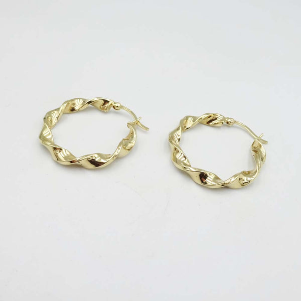 9ct Yellow Gold Twist Hoop Earrings 25mm