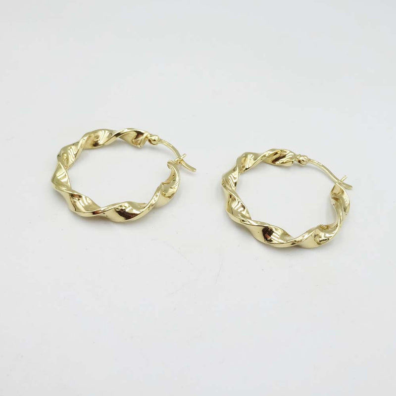 9ct Yellow Gold Twist Hoop Earrings 25mm