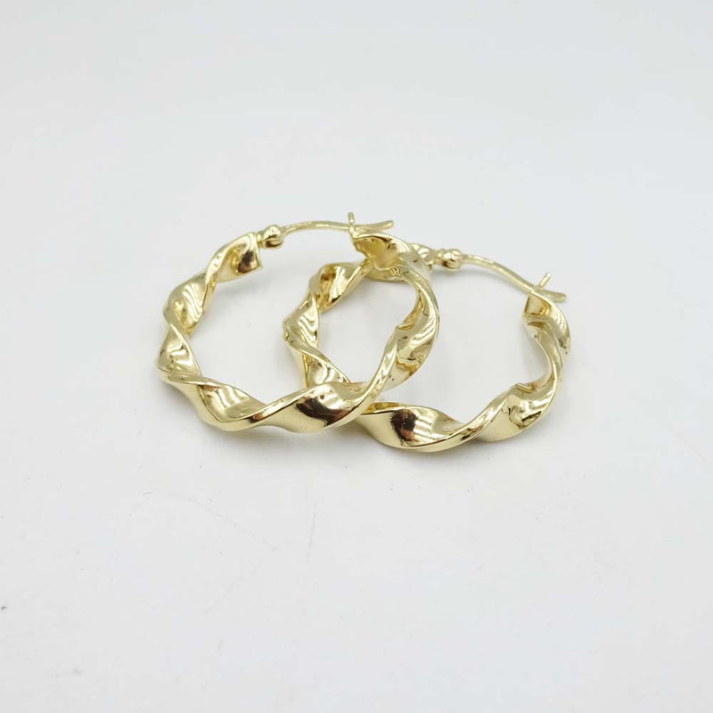 9ct Yellow Gold Twist Hoop Earrings 25mm