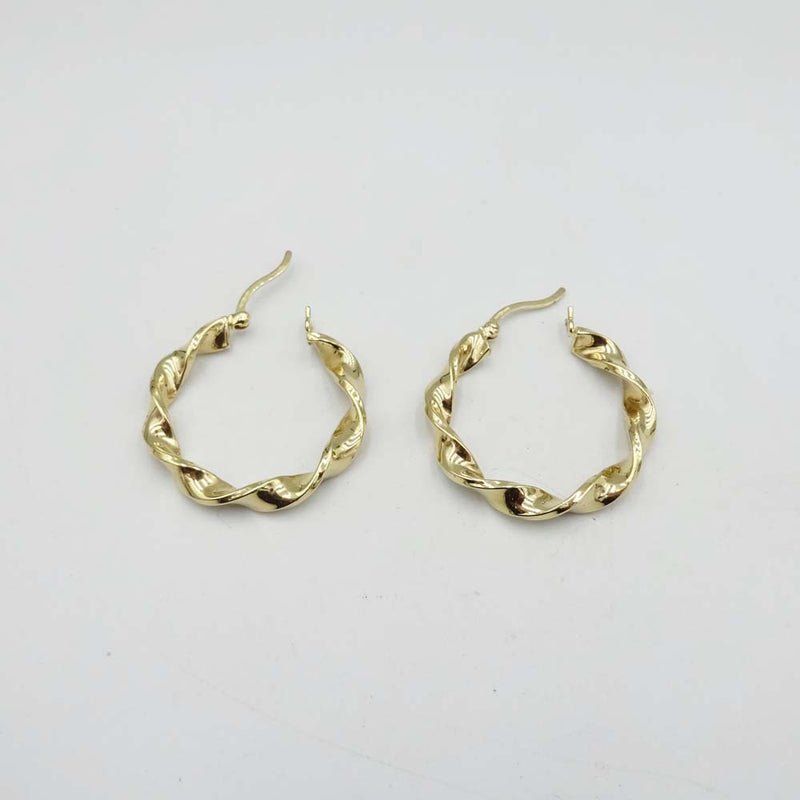 9ct Yellow Gold Twist Hoop Earrings 25mm