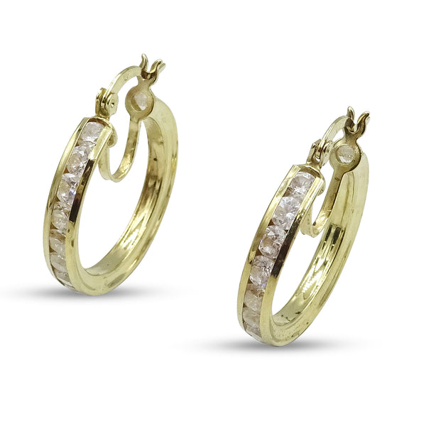 9ct Yellow Gold Cubic Zirconia Hoop Earrings 20mm