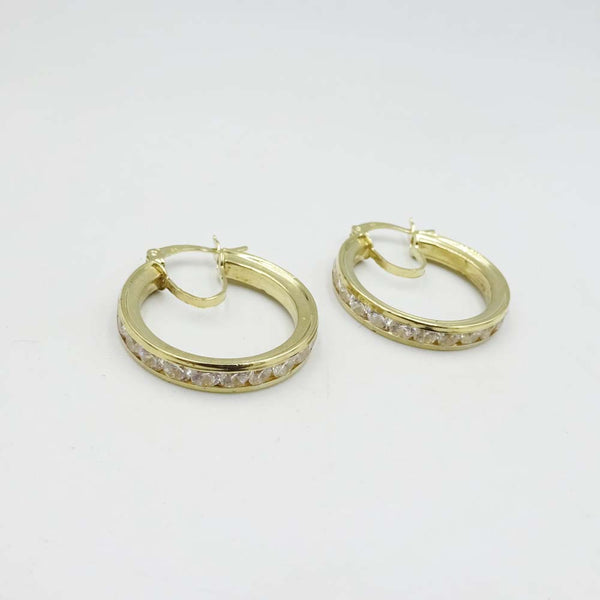 9ct Yellow Gold Cubic Zirconia Hoop Earrings 20mm