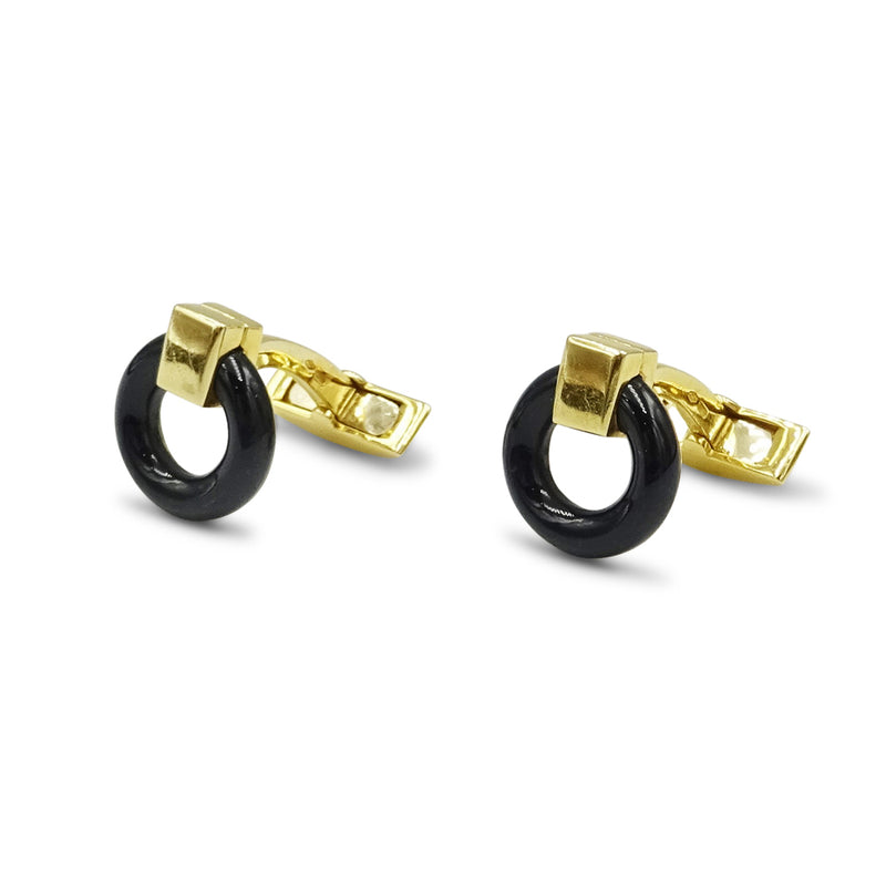 18ct Yellow Gold Onyx Hoop Cufflinks