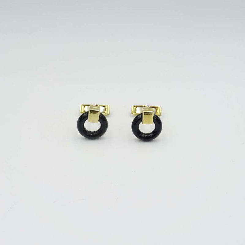 18ct Yellow Gold Onyx Hoop Cufflinks