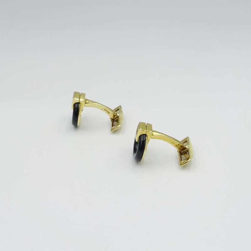 18ct Yellow Gold Onyx Hoop Cufflinks