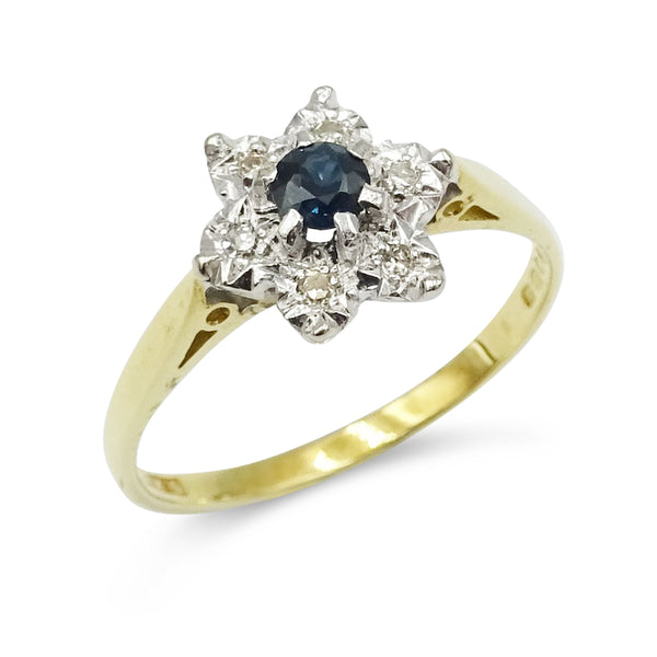 9ct Yellow Gold Sapphire and Diamond Ring 0.06ct Size O