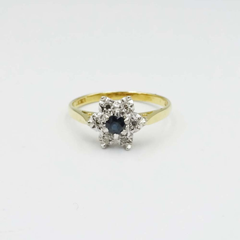 9ct Yellow Gold Sapphire and Diamond Ring 0.06ct Size O