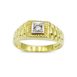 18ct Yellow Gold Cubic Zirconia Mens Checkerboard Ring Size U1/2