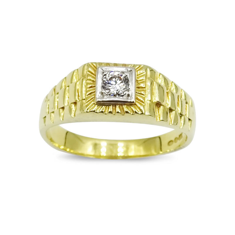 18ct Yellow Gold Cubic Zirconia Mens Checkerboard Ring Size U1/2