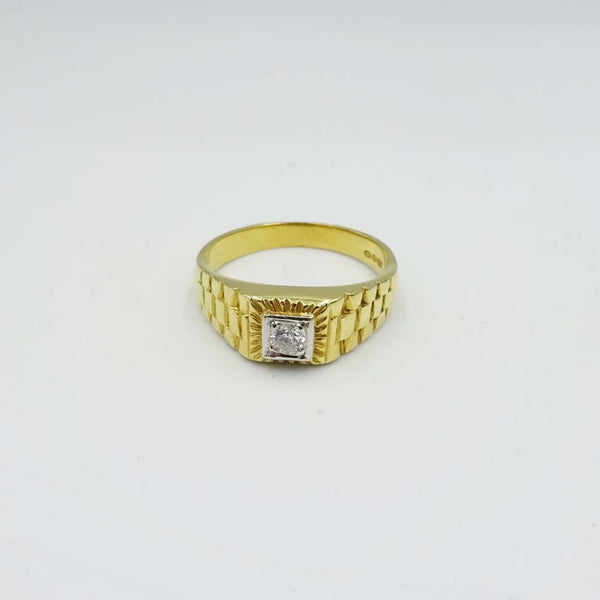 18ct Yellow Gold Cubic Zirconia Mens Checkerboard Ring Size U1/2