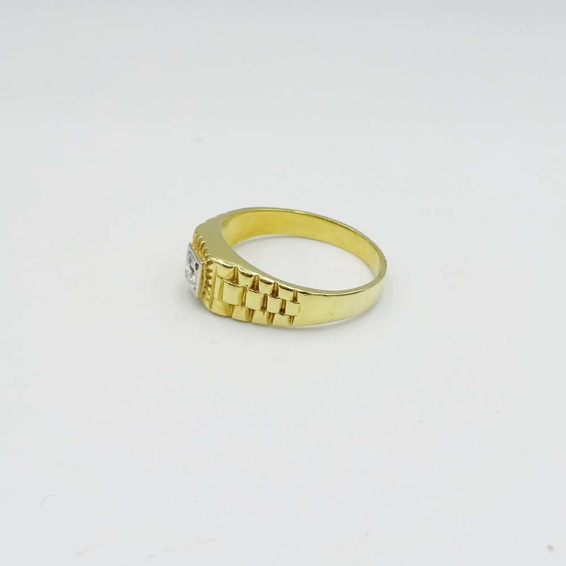 18ct Yellow Gold Cubic Zirconia Mens Checkerboard Ring Size U1/2