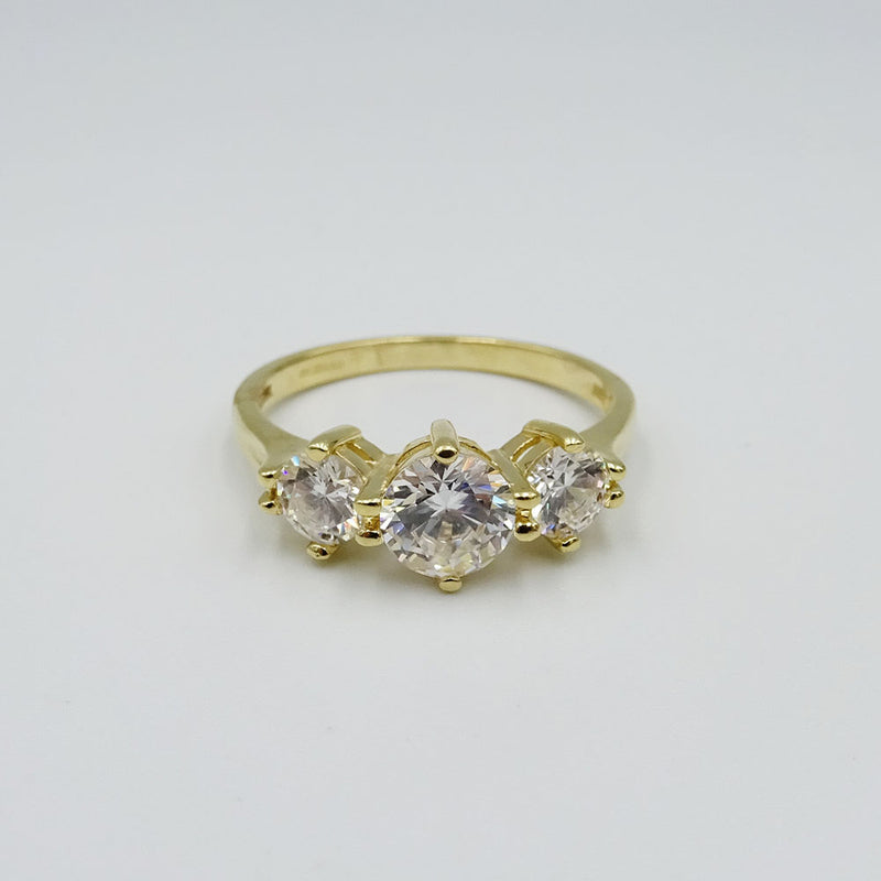 14ct Yellow Gold 3 Stone Cubic Zirconia Fancy Ladies Ring Size Size P 1/2 3.1g - Richard Miles Jewellers