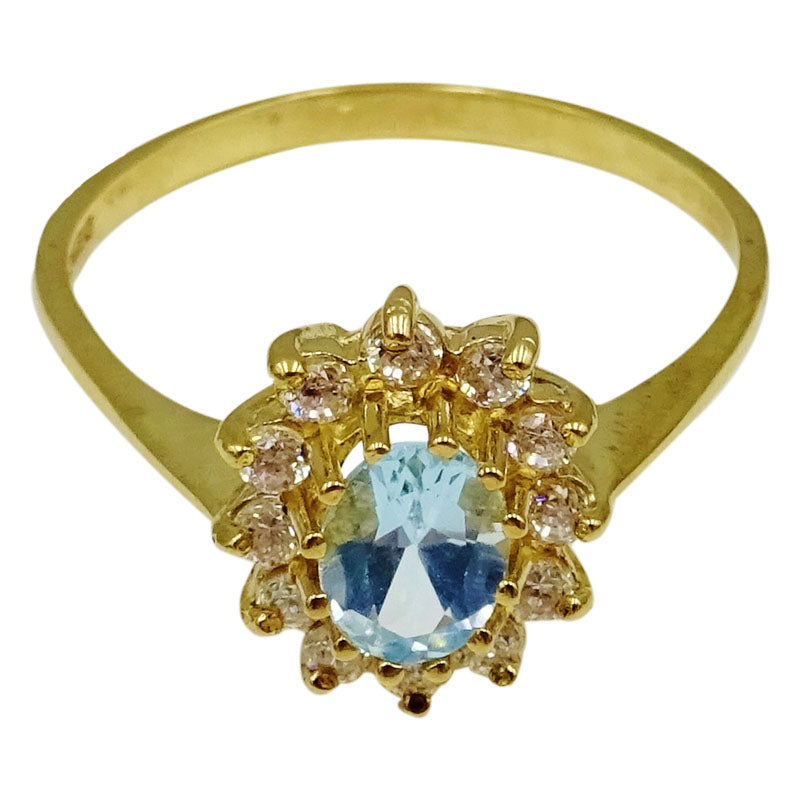 9ct Yellow Gold Centre Oval Topaz Cluster CZ Ladies Dress Ring Size X 1/2 3g - Richard Miles Jewellers