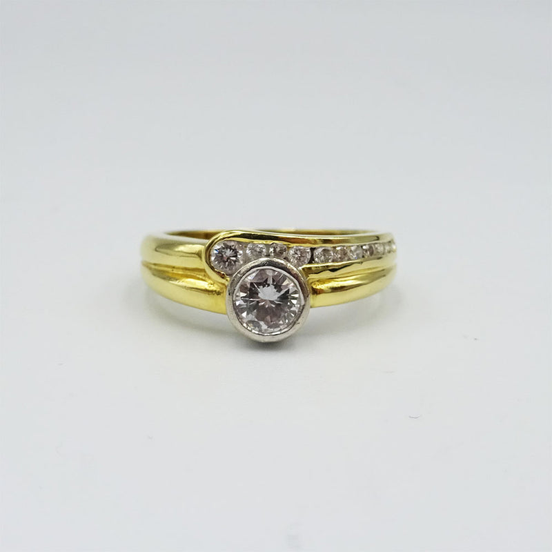 18ct Yellow Gold 0.55ct Diamond Single Stone & Fancy Shoulder Ladies Ring K 1/2 3.9g - Richard Miles Jewellers